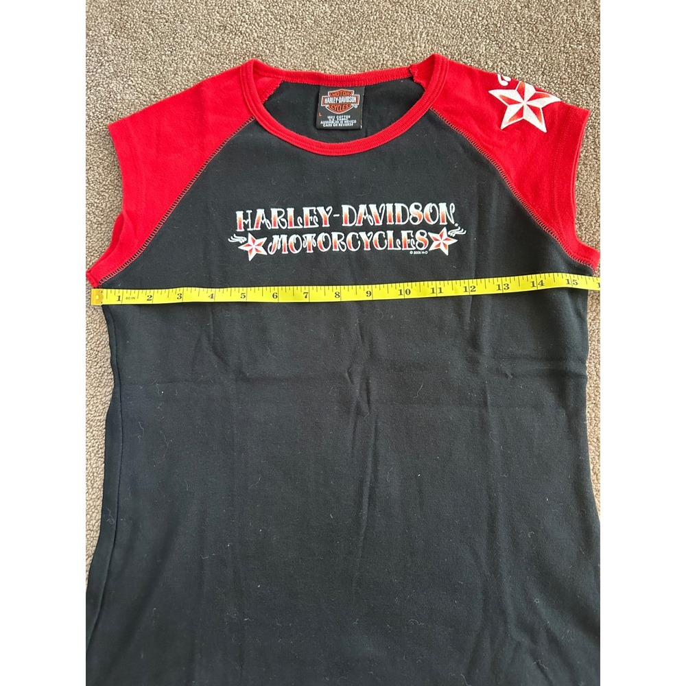 Harley-Davidson Vintage 2005 Sleeveless Raglan Top Black Red Large Rochester NY - Picture 7 of 7